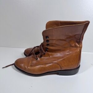 Joan & David Lace Up Ankle Boots‎ Cognac Brown Leather Italy 38 / 7.5 Vintage